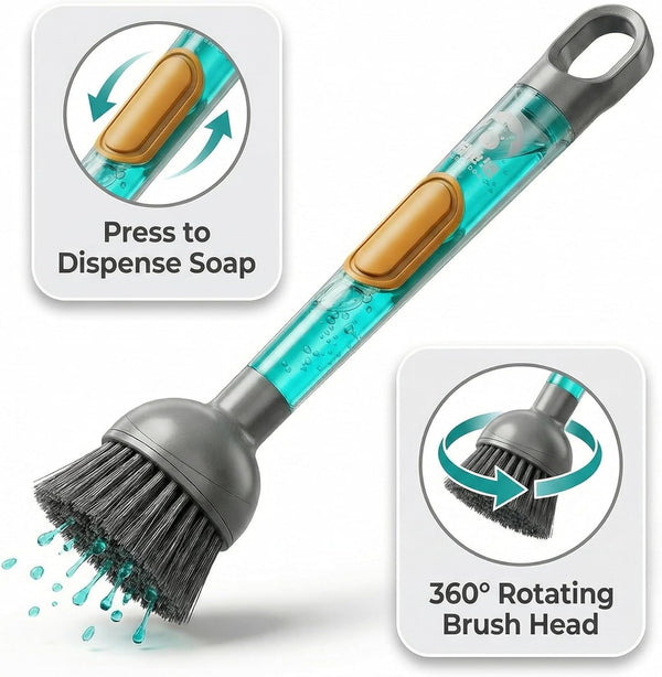 Kitchen Dish Cleaning Brush with Built-in Soap Dispenser